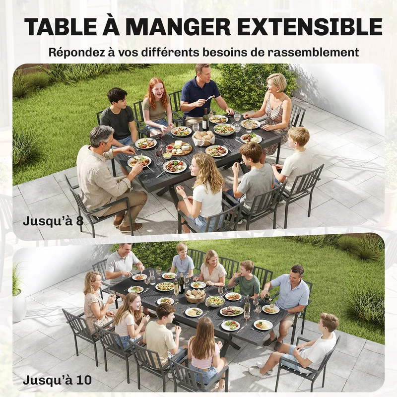 Table de jardin extensible 214 x 85 x 73 cm rallonge papillon 8-10 places contemporain en aluminium gris anthracite 21_0005740