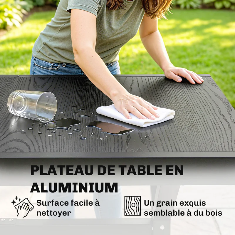 Table de jardin extensible 214 x 85 x 73 cm rallonge papillon 8-10 places contemporain en aluminium gris anthracite 21_0005740