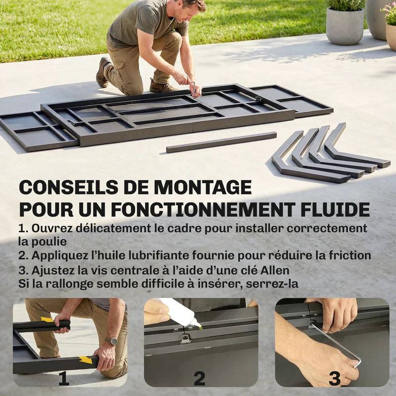 Table de jardin extensible 214 x 85 x 73 cm rallonge papillon 8-10 places contemporain en aluminium gris anthracite 21_0005740