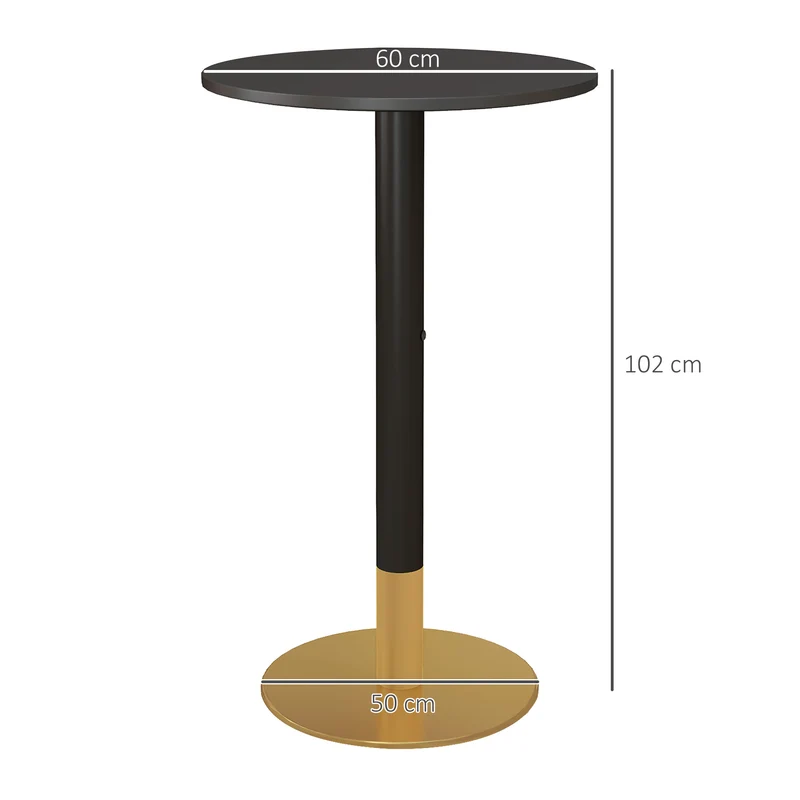 Table de bar ronde 60 x 60 x 102 cm idéale pour 2 personnes stable et robuste style contemporain épuré cosy en MDF noir 21_0003220