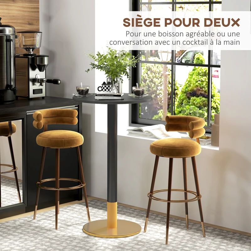 Table de bar ronde 60 x 60 x 102 cm idéale pour 2 personnes stable et robuste style contemporain épuré cosy en MDF noir 21_0003220
