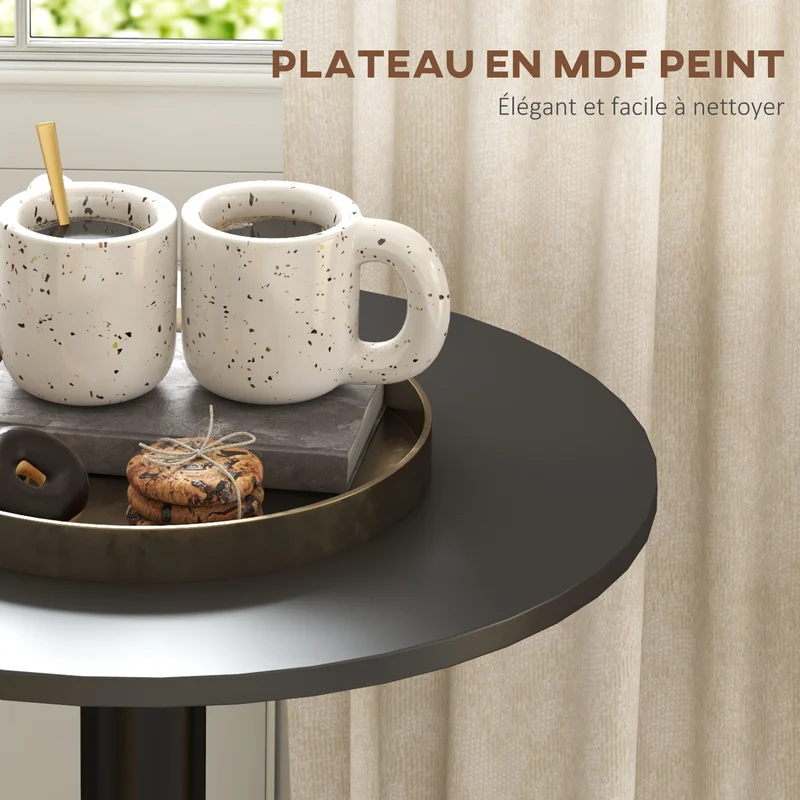 Table de bar ronde 60 x 60 x 102 cm idéale pour 2 personnes stable et robuste style contemporain épuré cosy en MDF noir 21_0003220