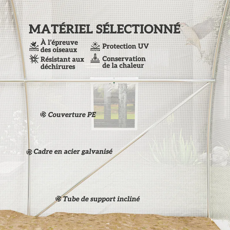 Serre tunnel de jardin 300 x 300 x 200 cm protection anti-uv porte enroulable zippée accès contemporain en pe blanc 21_0004246