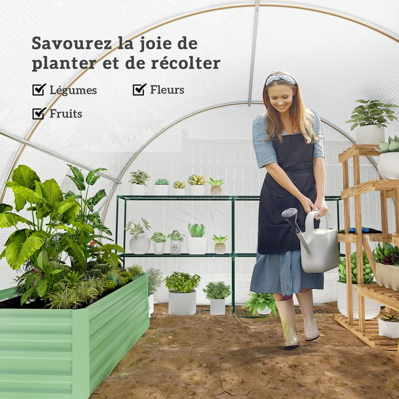 Serre tunnel de jardin 300 x 300 x 200 cm protection anti-uv porte enroulable zippée accès contemporain en pe blanc 21_0004246