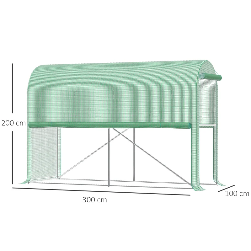 Serre de jardin à légumes 300 x 100 x 200 cm protection insectes et gel ventilation design moderne en polyéthylène vert 21_0004178