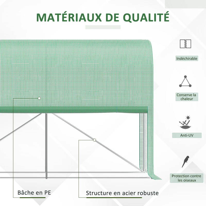 Serre de jardin à légumes 300 x 100 x 200 cm protection insectes et gel ventilation design moderne en polyéthylène vert 21_0004178