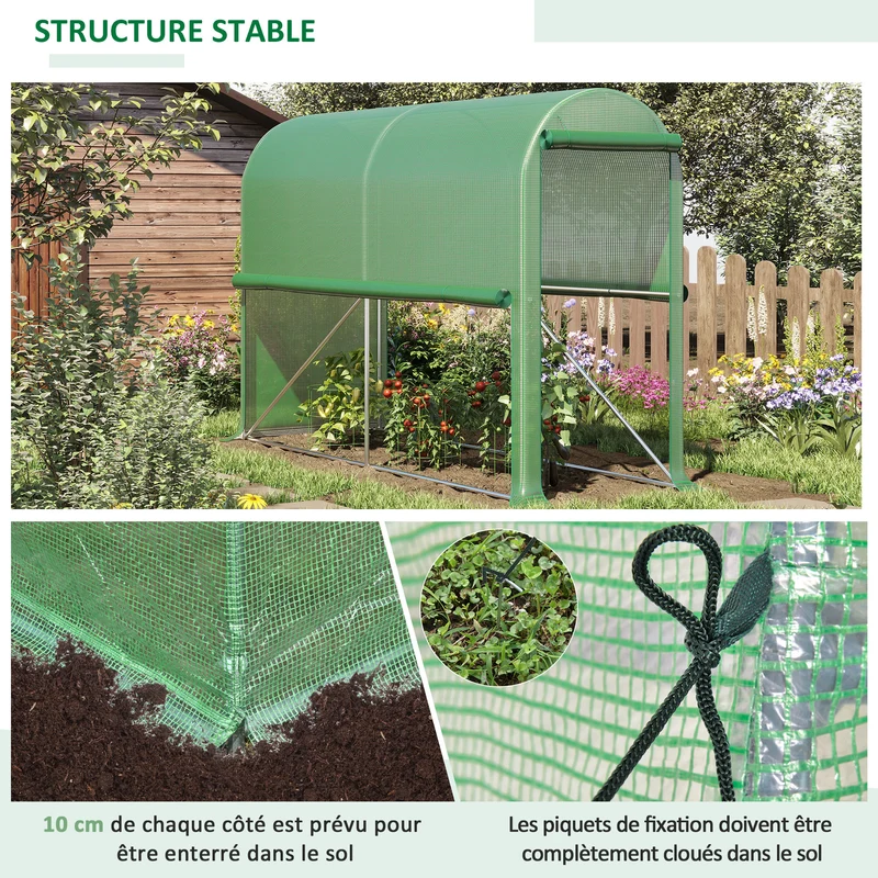 Serre de jardin à légumes 300 x 100 x 200 cm protection insectes et gel ventilation design moderne en polyéthylène vert 21_0004178