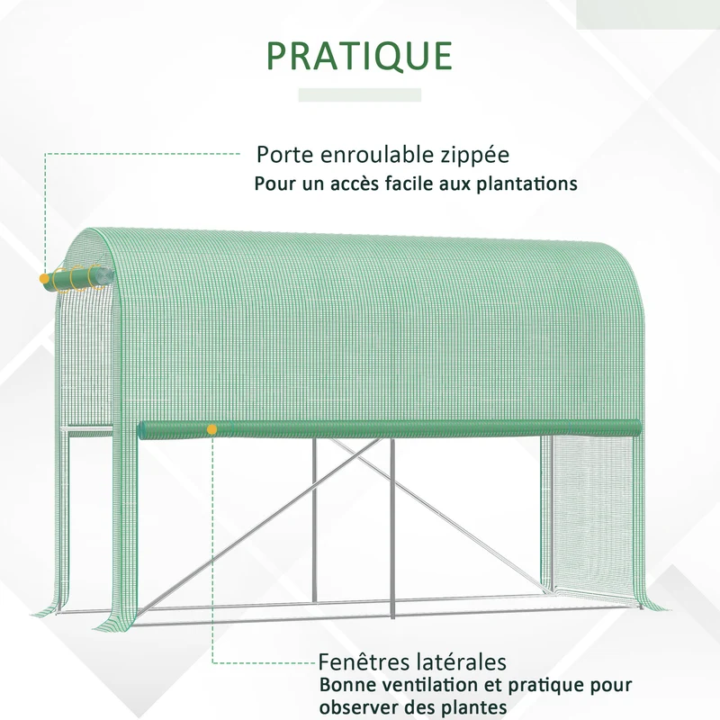 Serre de jardin à légumes 300 x 100 x 200 cm protection insectes et gel ventilation design moderne en polyéthylène vert 21_0004178