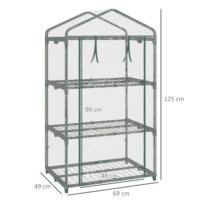 Serre de jardin compacte 3 étagères 69 x 49 x 125 cm protection intempéries montage facile style épuré en PVC vert 21_0004236