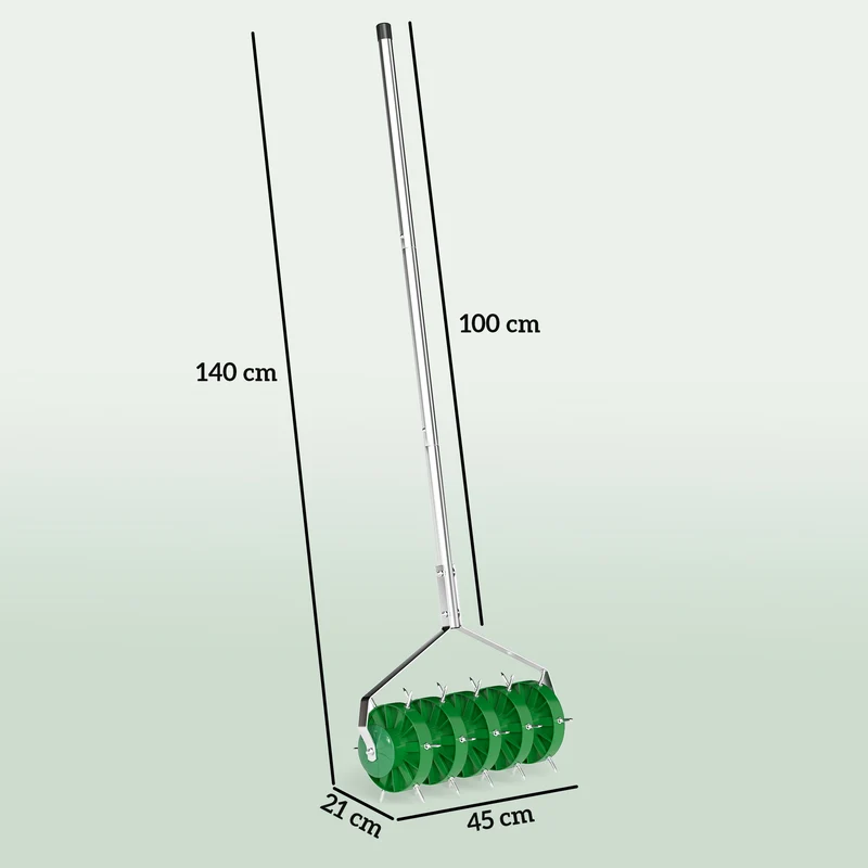 Rouleau aérateur de pelouse manuel 45 x 21 x 140 cm aération profonde poignée amovible industriel en acier vert foncé 21_0005575