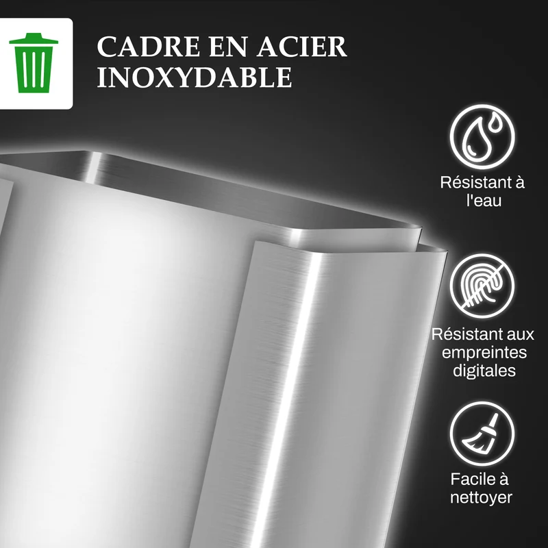 Poubelle de cuisine double 46 x 36 x 52 cm fermeture douce seaux amovibles épurée moderne en acier inoxydable argent 21_0005905