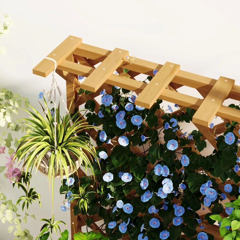 Potager surélevé jardinière avec treillis 64 x 33 x 122 cm drainage intégré insert en tissu rustique en bois naturel 21_0005531