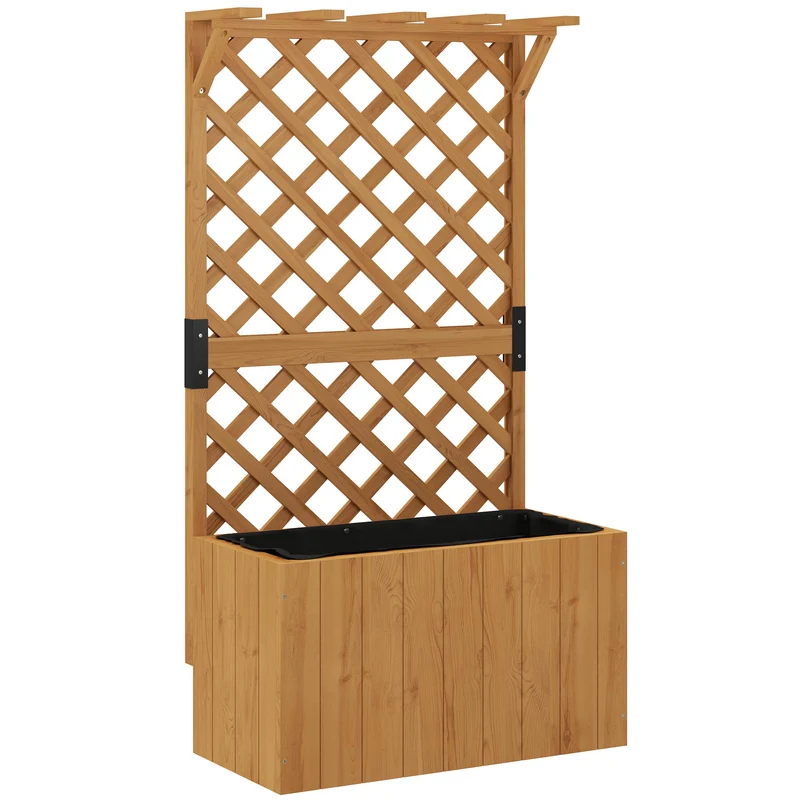 Potager surélevé jardinière avec treillis 64 x 33 x 122 cm drainage intégré insert en tissu rustique en bois naturel 21_0005531
