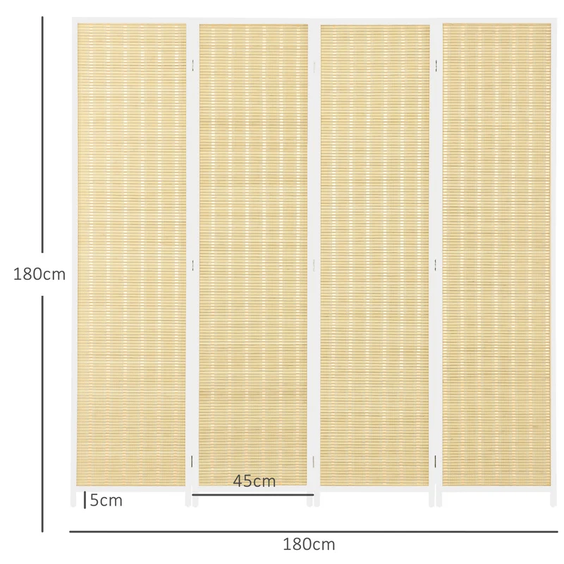 Paravent séparateur de pièce pliable 4 panneaux 180 x 180 x 1,7 cm autoportant style scandinave cosy en bois naturel 21_0001266