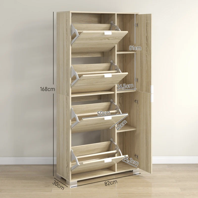 Meuble à chaussures d'entrée 82 x 30 x 168 cm rangement optimisé miroir intégré moderne épuré finition mate en MDF chêne 21_0002718
