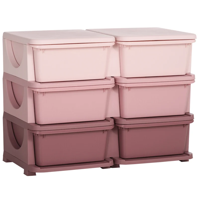 Meuble de rangement pour enfants 3 niveaux 75 x 37 x 56,5 cm 6 tiroirs autonomie enfant style moderne épuré en PP rose 21_0000149