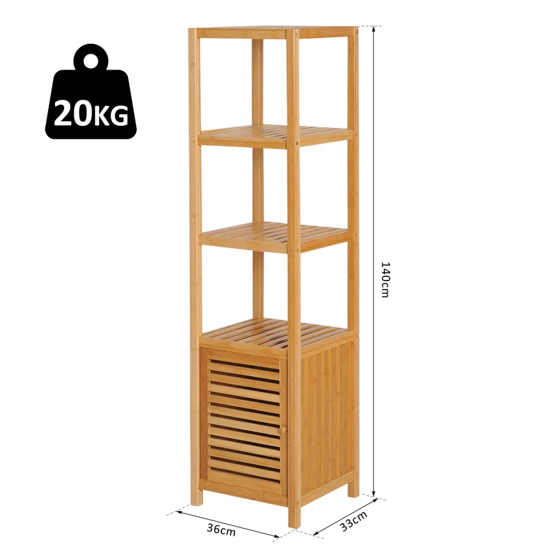 Meuble colonne salle de bain 36 x 33 x 140 cm sur pieds rangement gain de place design scandinave en bambou naturel 21_0001851