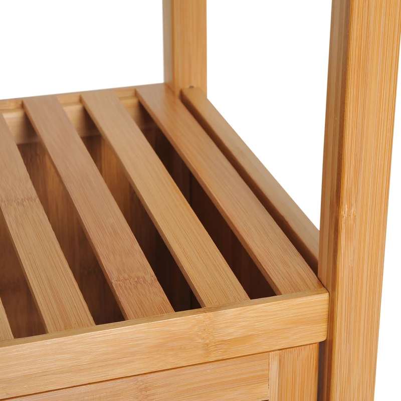 Meuble colonne salle de bain 36 x 33 x 140 cm sur pieds rangement gain de place design scandinave en bambou naturel 21_0001851