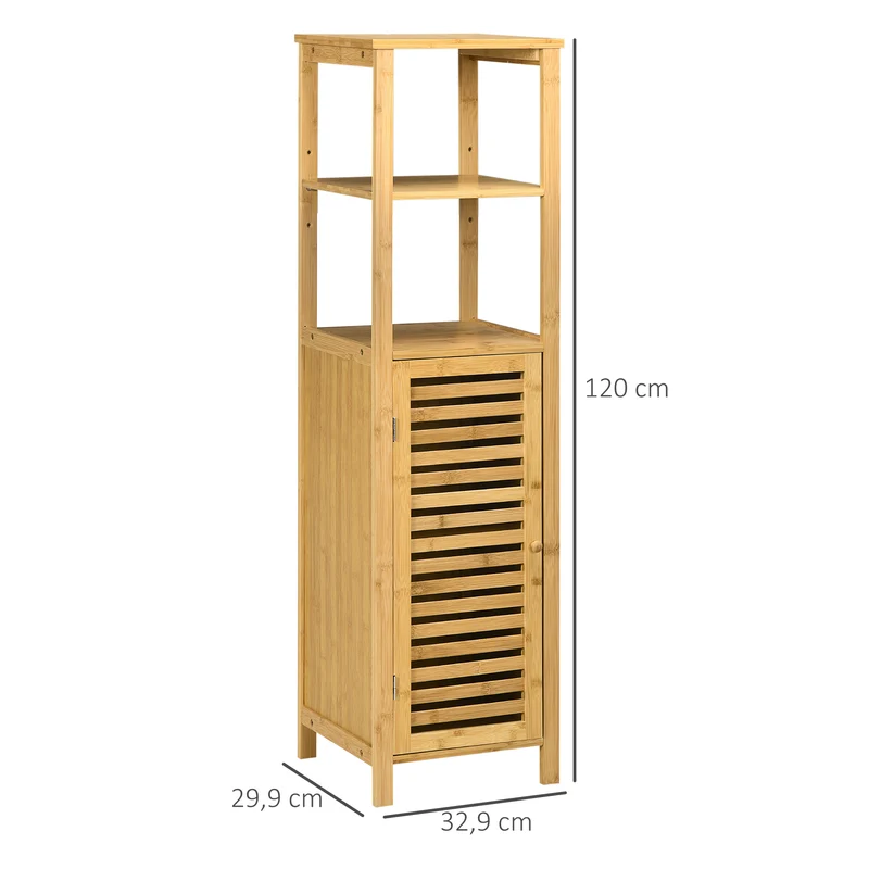 Meuble colonne salle de bain 32.9 x 29.9 x 120 cm rangement modulable gain de place scandinave épuré en bambou naturel 21_0001927