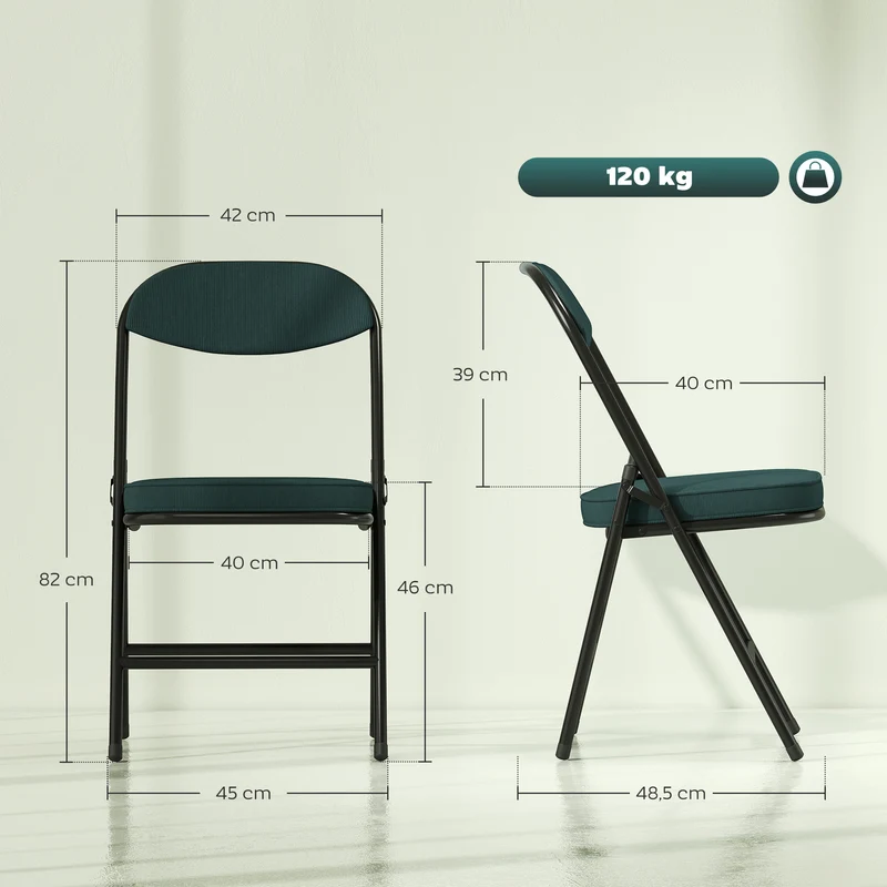 Lot de 4 chaises pliantes salle à manger 45 x 48,5 x 82 cm assise rembourrée gain de place très moderne en velours bleu 21_0003294