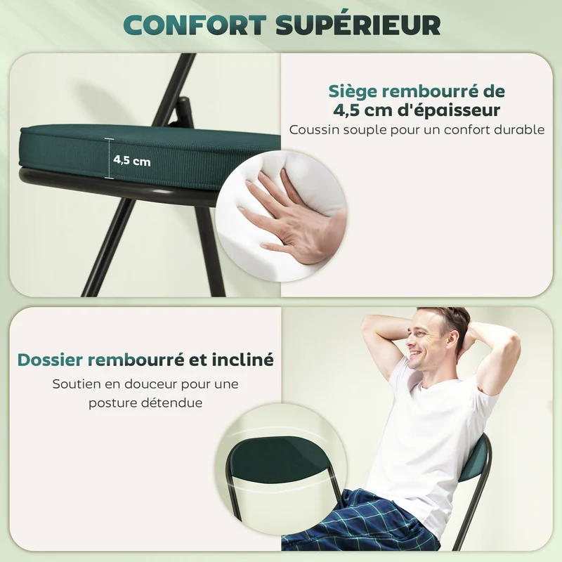 Lot de 4 chaises pliantes salle à manger 45 x 48,5 x 82 cm assise rembourrée gain de place très moderne en velours bleu 21_0003294