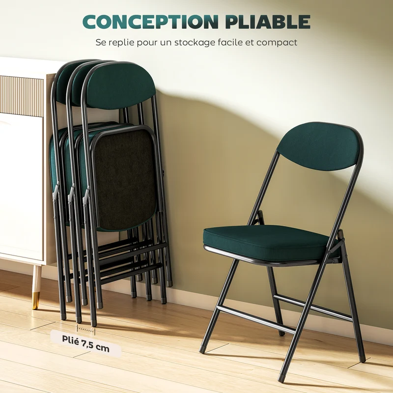 Lot de 4 chaises pliantes salle à manger 45 x 48,5 x 82 cm assise rembourrée gain de place très moderne en velours bleu 21_0003294
