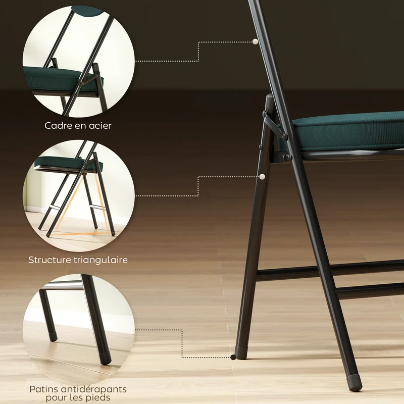 Lot de 4 chaises pliantes salle à manger 45 x 48,5 x 82 cm assise rembourrée gain de place très moderne en velours bleu 21_0003294