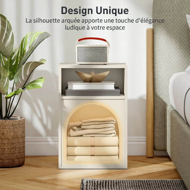 Lot de 2 tables de chevet arqué 40 x 30 x 60 cm 2 compartiments ouverts rangement optimisé design scandinave en MDF crème 21_0003738