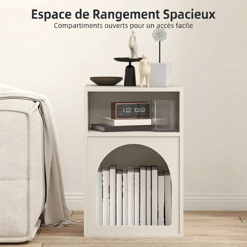 Lot de 2 tables de chevet arqué 40 x 30 x 60 cm 2 compartiments ouverts rangement optimisé design scandinave en MDF crème 21_0003738