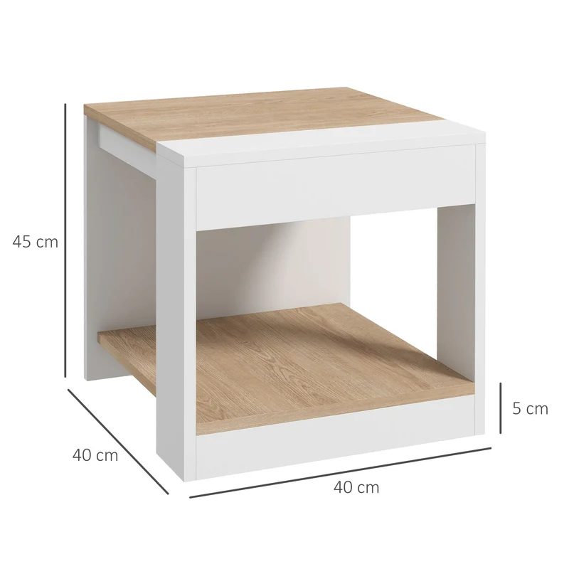 Lot de 2 tables d'appoint bout de canapé 40 x 40 x 45 cm étagère pratique moderne stable en panneau de particules blanc 21_0003120