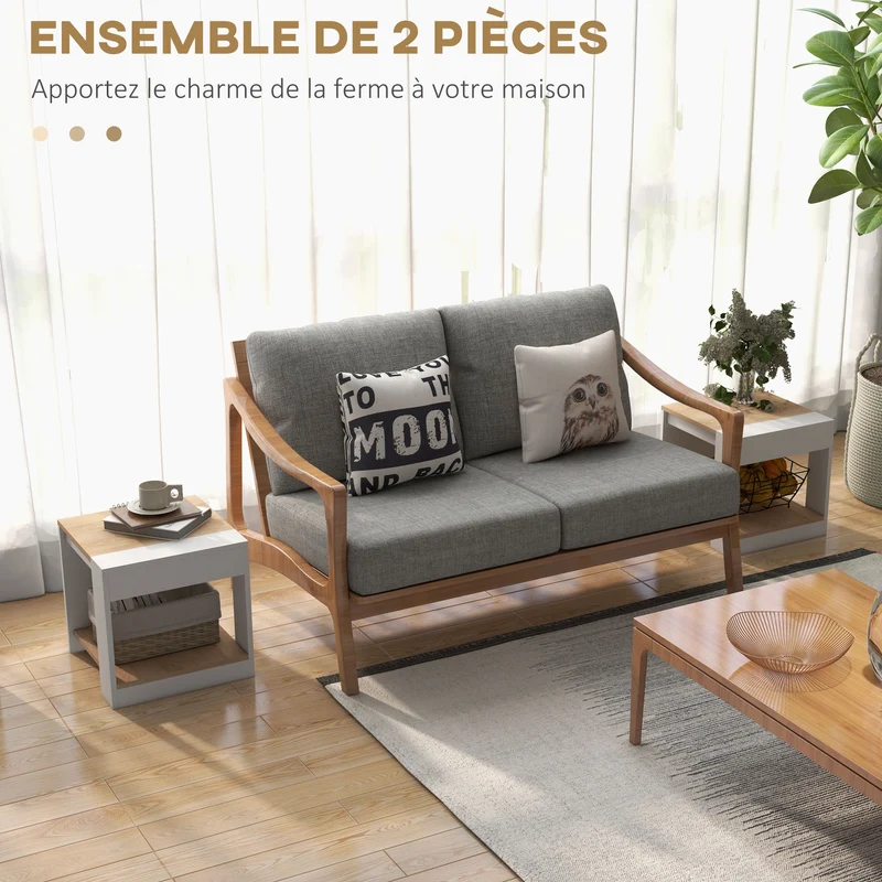 Lot de 2 tables d'appoint bout de canapé 40 x 40 x 45 cm étagère pratique moderne stable en panneau de particules blanc 21_0003120