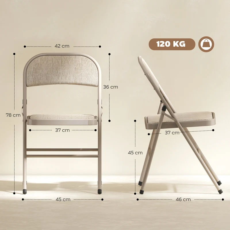 Lot de 2 chaises pliantes salle à manger 45 x 46 x 78 cm gain de place assise rembourrée dossier moderne en acier beige 21_0002158