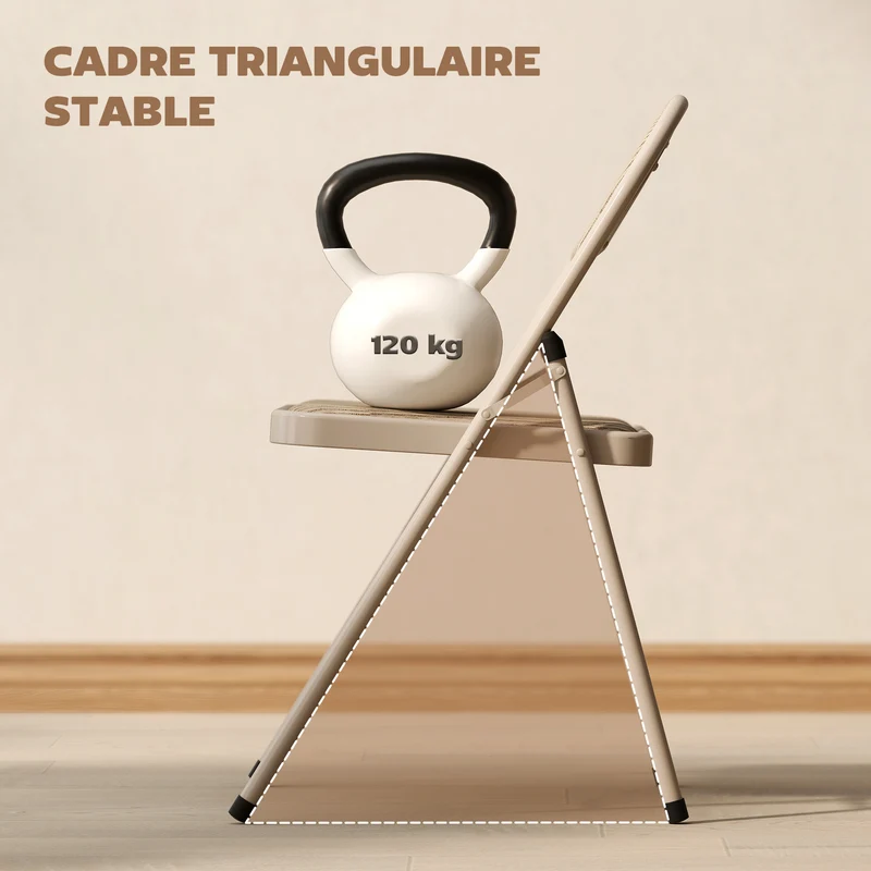 Lot de 2 chaises pliantes salle à manger 45 x 46 x 78 cm gain de place assise rembourrée dossier moderne en acier beige 21_0002158