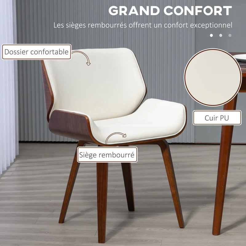 Lot de 2 chaises de salle à manger 53 x 54 x 81 cm assise rembourrée confortable vintage en revêtement synthétique blanc 21_0002307