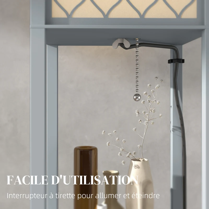 Lampadaire étagère salon 26 x 26 x 160 cm trois étagères rangement éclairage d'appoint contemporain épuré en MDF gris 21_0007067