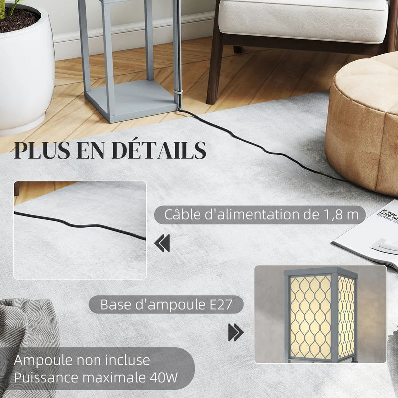 Lampadaire étagère salon 26 x 26 x 160 cm trois étagères rangement éclairage d'appoint contemporain épuré en MDF gris 21_0007067