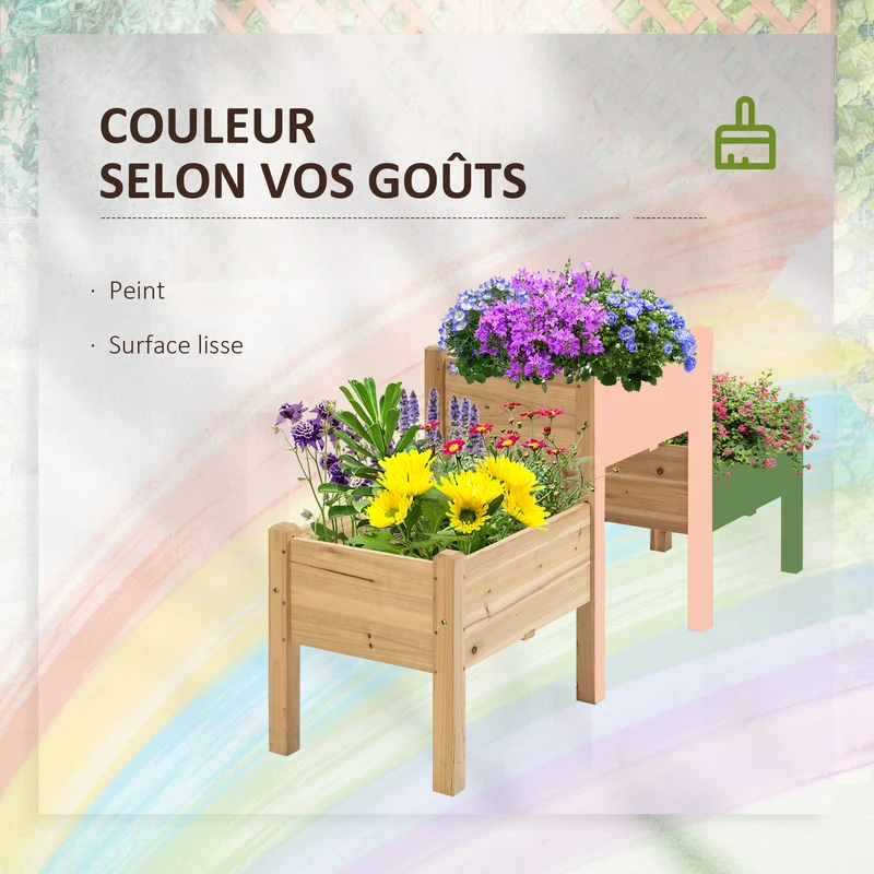 Jardinière sur pieds potager 3 bacs 184 x 45 x 80 cm sans se baisser inserts irrigation scandinave utile en bois naturel 21_0004227