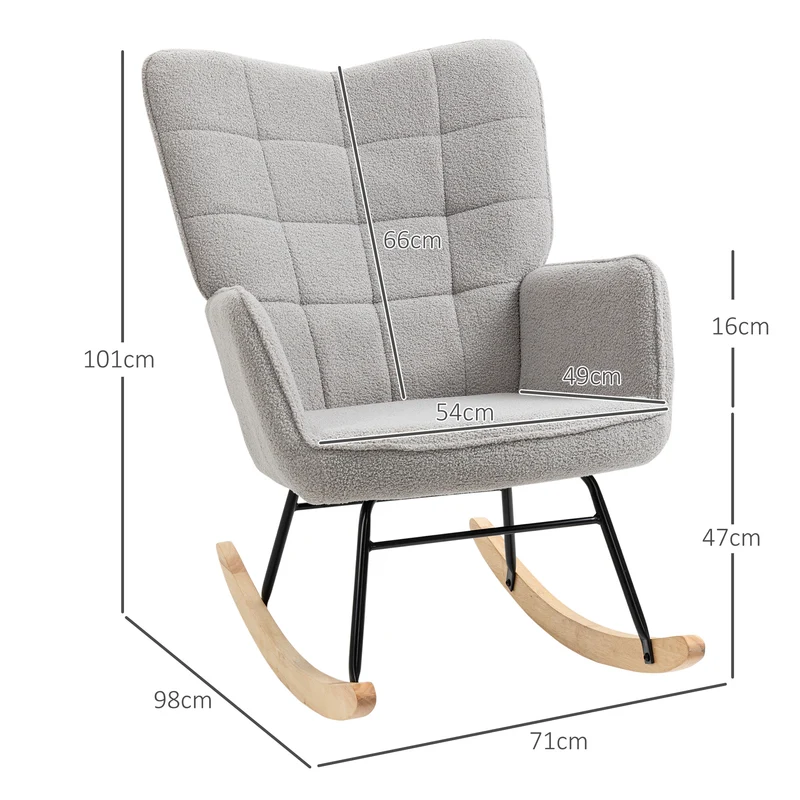 Fauteuil à bascule 71 x 98 x 101 cm confort rembourré dossier et accoudoirs scandinave contemporain en tissu gris clair 21_0003100