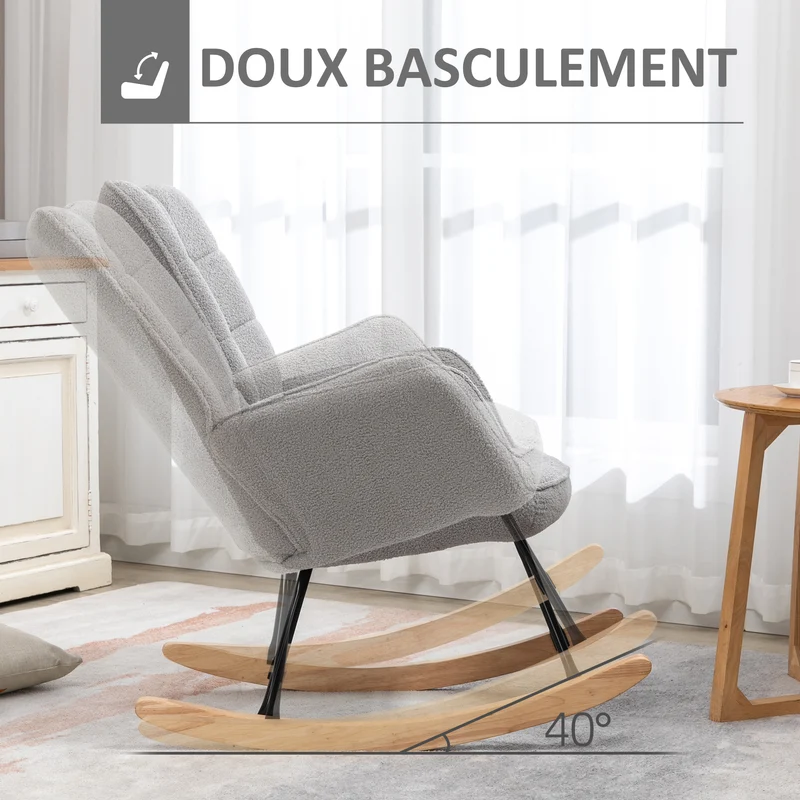 Fauteuil à bascule 71 x 98 x 101 cm confort rembourré dossier et accoudoirs scandinave contemporain en tissu gris clair 21_0003100