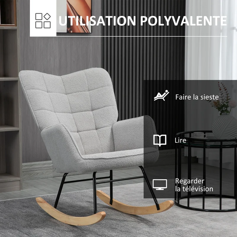 Fauteuil à bascule 71 x 98 x 101 cm confort rembourré dossier et accoudoirs scandinave contemporain en tissu gris clair 21_0003100