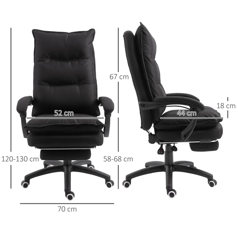 Fauteuil de bureau massant 6 points 70 x 62 x 120 cm réglable hauteur pivotant 360° moderne douillet en toile de lin noir 21_0006172