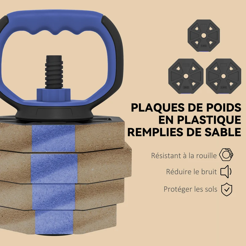 Ensemble d'haltères 6-en-1 musculation 125 x 18 x 18 cm avec poignées antidérapantes réglable moderne en plastique bleu 21_0006878