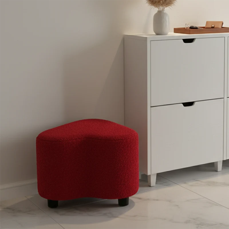Contemporary Creative Sherpa Fabric Heart-Shaped Low Stool Plywood Frame Accent Ottoman For Entryway & Living Room