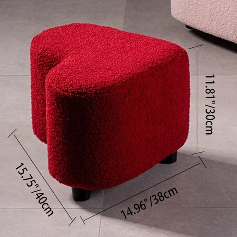Contemporary Creative Sherpa Fabric Heart-Shaped Low Stool Plywood Frame Accent Ottoman For Entryway & Living Room