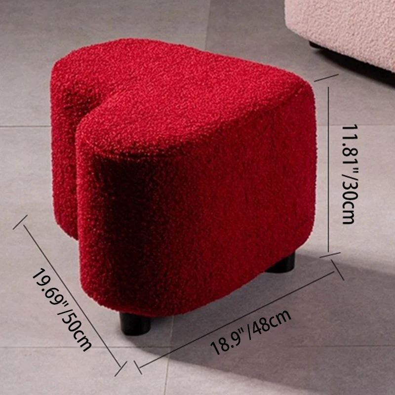 Contemporary Creative Sherpa Fabric Heart-Shaped Low Stool Plywood Frame Accent Ottoman For Entryway & Living Room