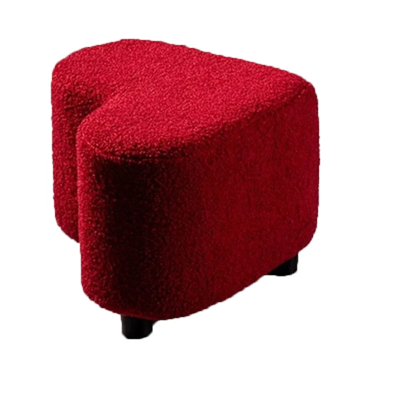 Contemporary Creative Sherpa Fabric Heart-Shaped Low Stool Plywood Frame Accent Ottoman For Entryway & Living Room