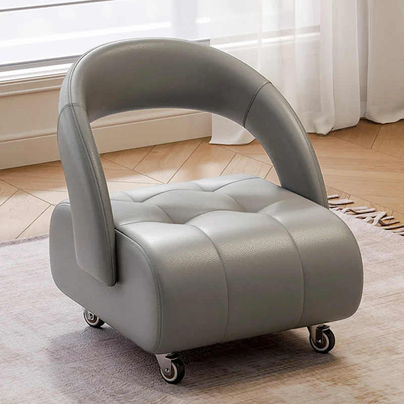 Modern Minimalist Faux Leather Plywood Rectangular Mobile Low Stool With Backrest For Entryway & Living Room