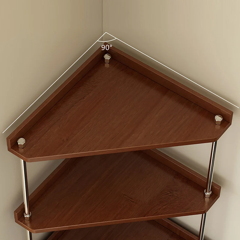 Contemporary Retro Plywood & Stainless Steel Triangular Corner Shelf Unit With 4/5-Tier Open Storage For Living Room & Bedroom