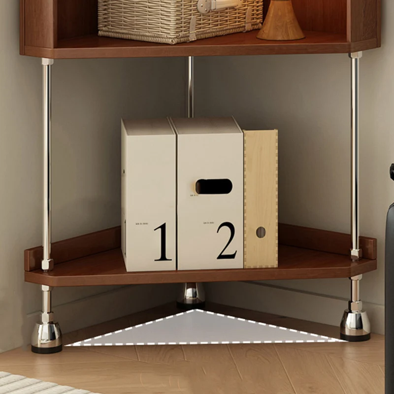 Contemporary Retro Plywood & Stainless Steel Triangular Corner Shelf Unit With 4/5-Tier Open Storage For Living Room & Bedroom