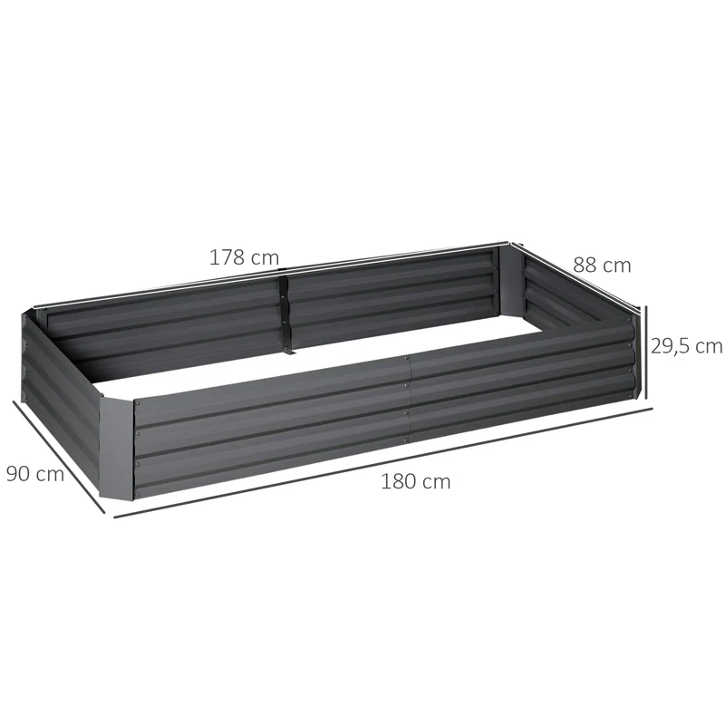 Carré potager rectangulaire 180 x 90 x 29,5 cm tuteur tomates pratique résistant intempéries moderne en acier gris foncé 21_0004286